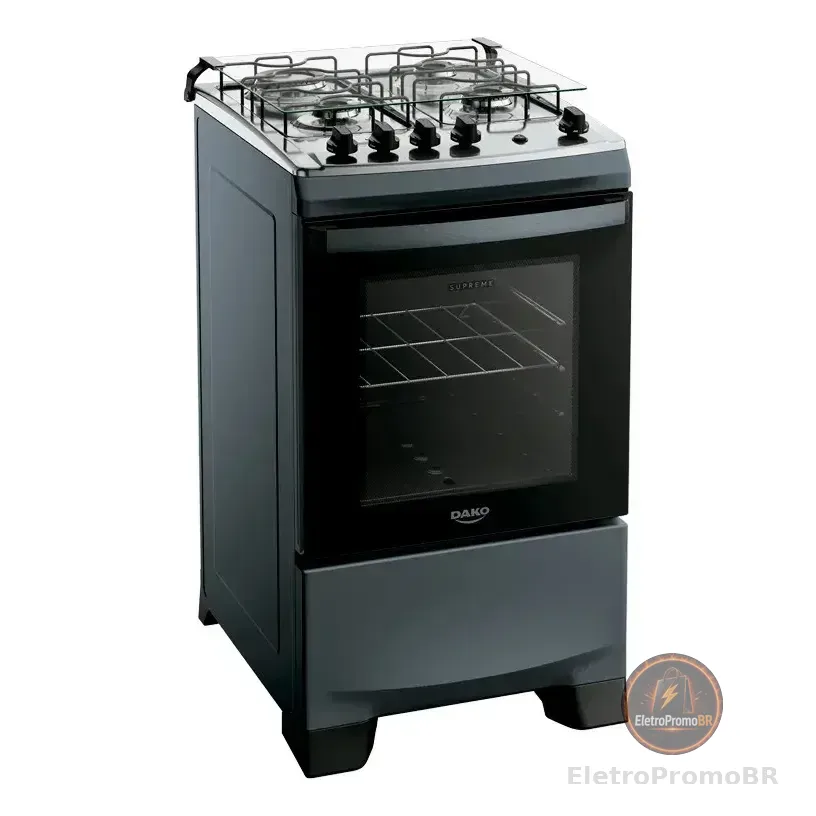 Fogão 4 Bocas Dako Supreme Mesa De Inox A Gás Titanium Bivolt Titânio 127/220v
