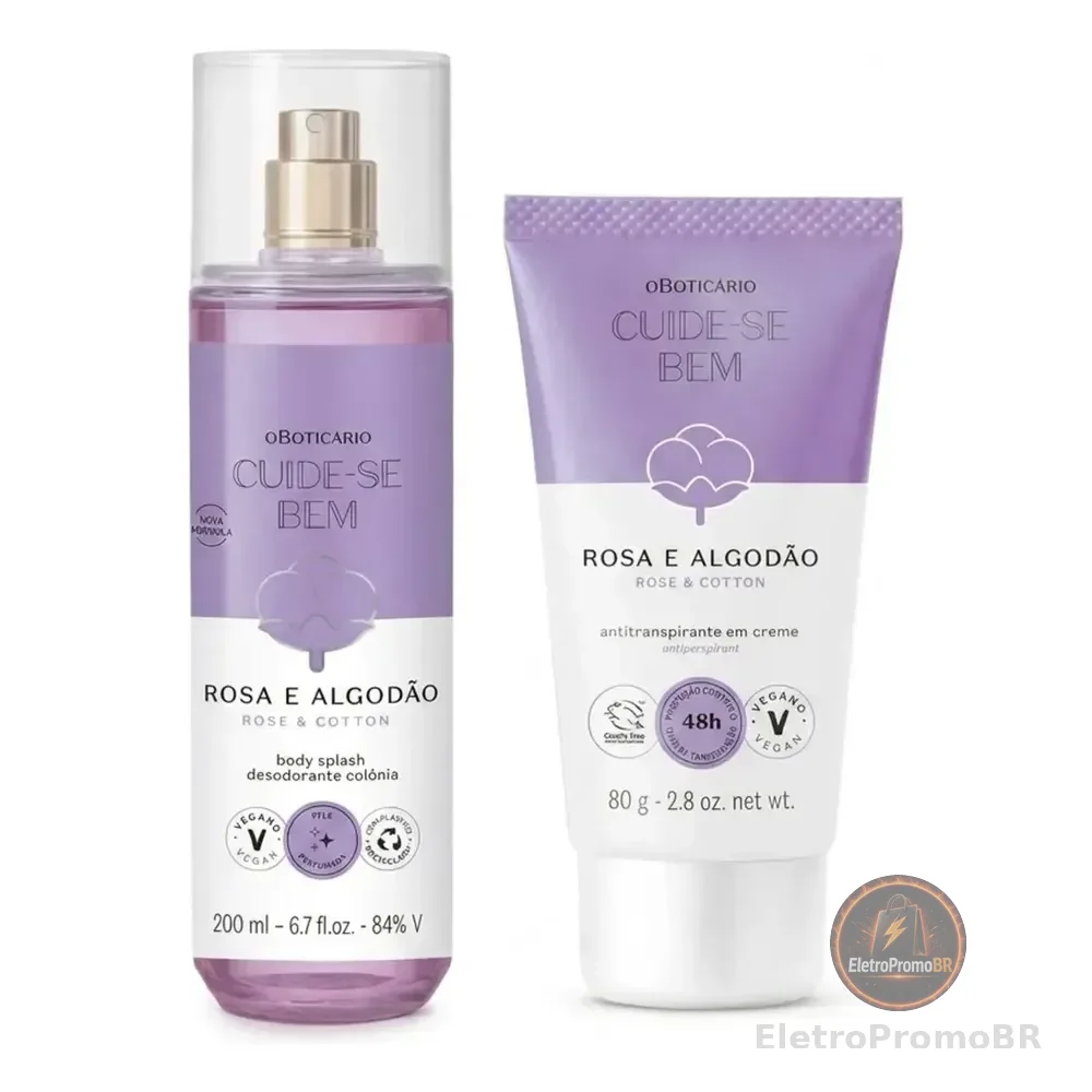 Combo Cuide-se Bem Rosa E Algodão: Body Splash 200ml + Anti