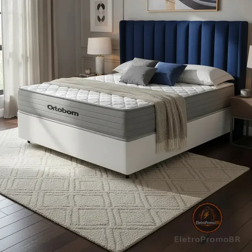 Cama Box + Colchão De Molas Ensacadas Ortobom Plenno - Casal Branco