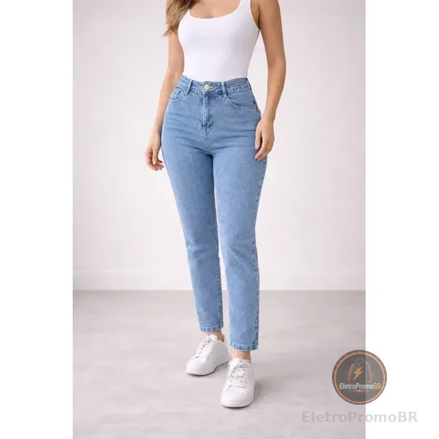 Calça Jeans Mom Stillger Feminina Cintura Alta Cor Clara