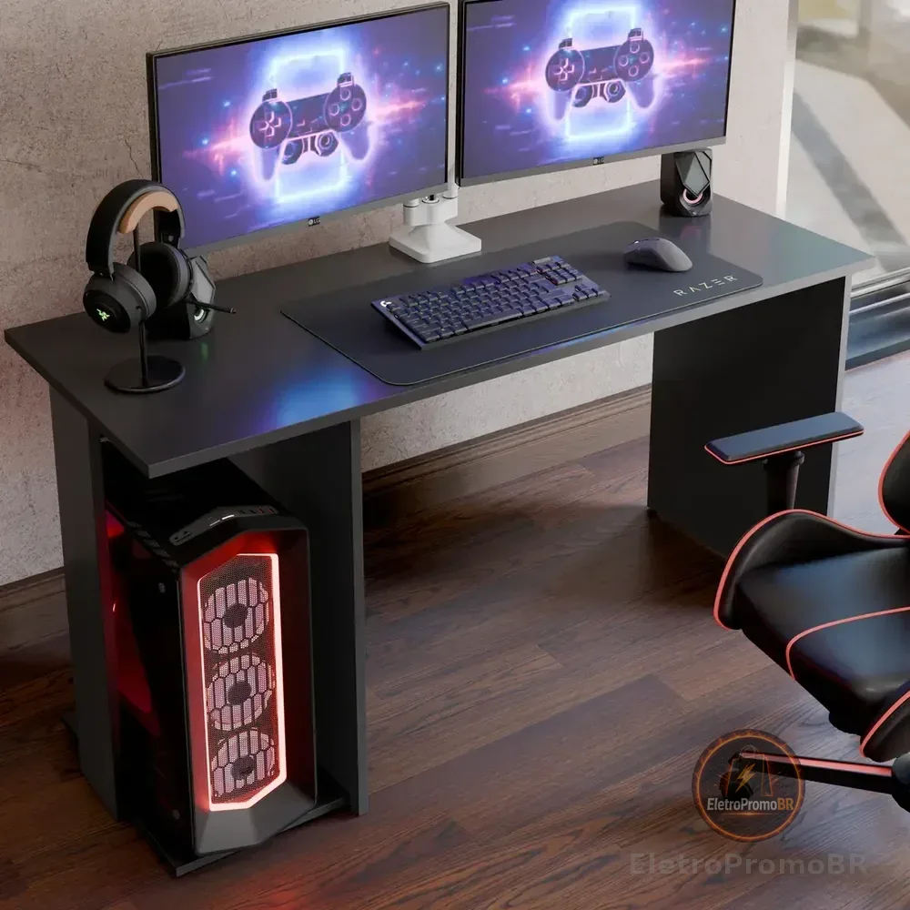 Mesa Gamer Com Suporte Para Cpu Escrivaninha Gamer Para Computador Setup Gamer Home Office Design Moderno Estrutura Reforçada Maxi Do Brasil Preto