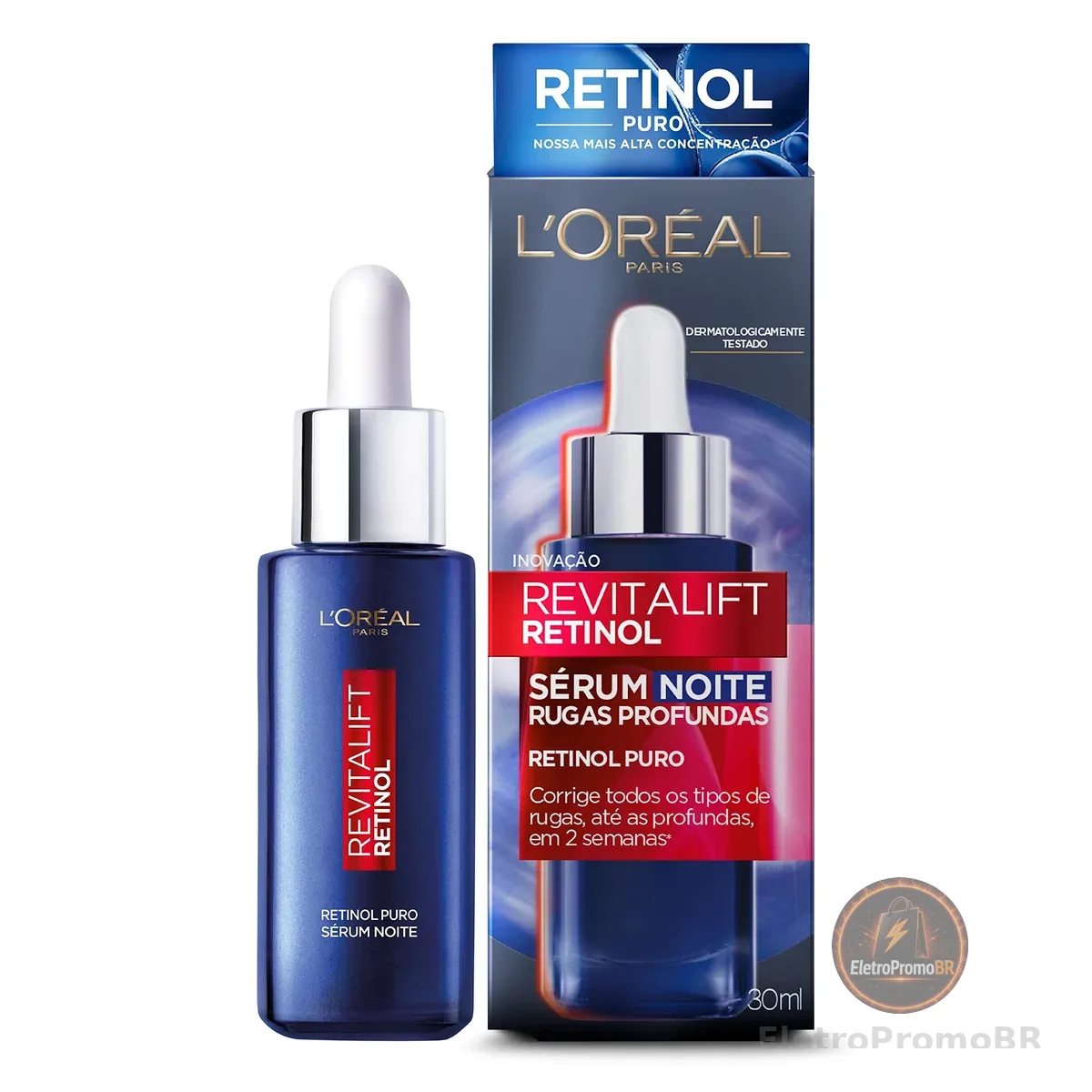 L'Oréal Paris Revitalift Sérum Facial Noturno com Retinol Puro, Corrige Rugas Profundas, Uniformiza o Tom da Pele, Melhora a Textura e Firmeza, Ação Antienvelhecimento, 30ml