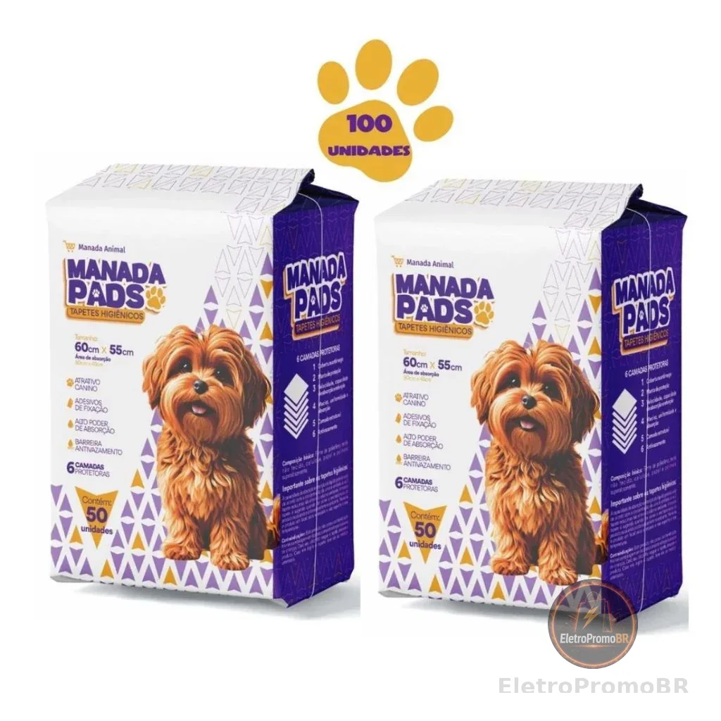 KIT Tapete Higiênico Para Cães Manada Pads 55X60 100 Unidades Envio Imediato Manada Animal