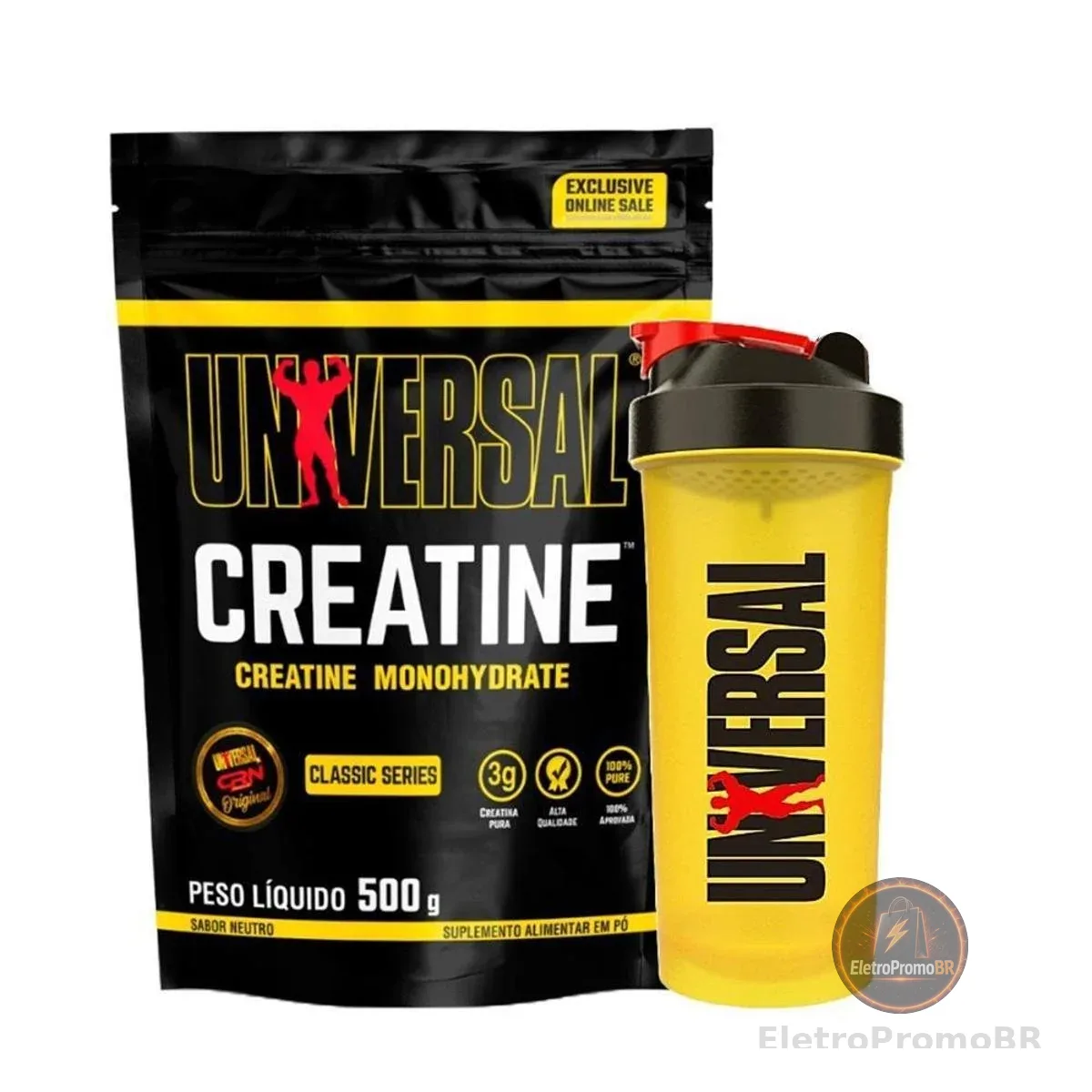 Kit Creatina Monohidratada 500g Refil + Coqueteleira - Universal Nutrition