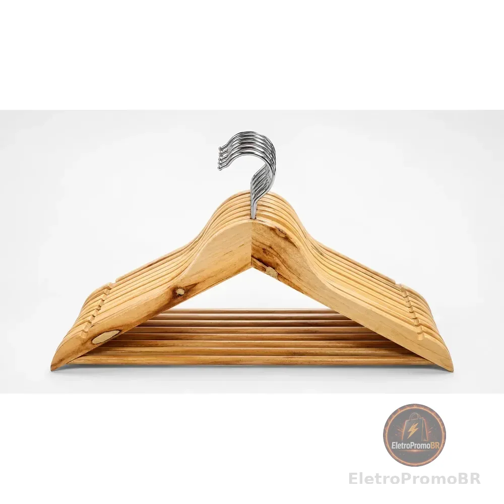 Kit 30 Cabides Madeira Premium 45cm Adulto Closet Madeira