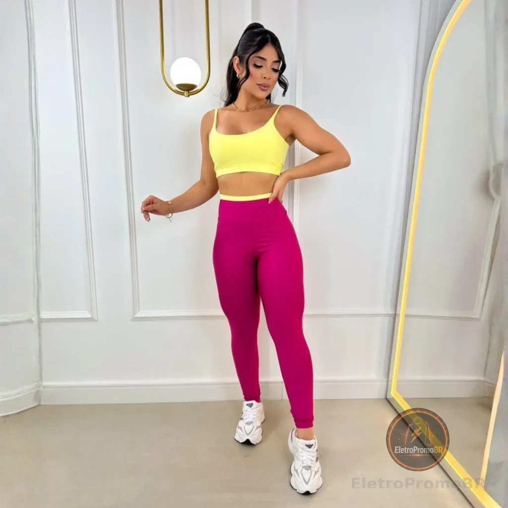 Conjunto Fitness Top e Legging Zero Transparência Premium Bojo Removível Cós Alto Feminino Reforçado Academia
