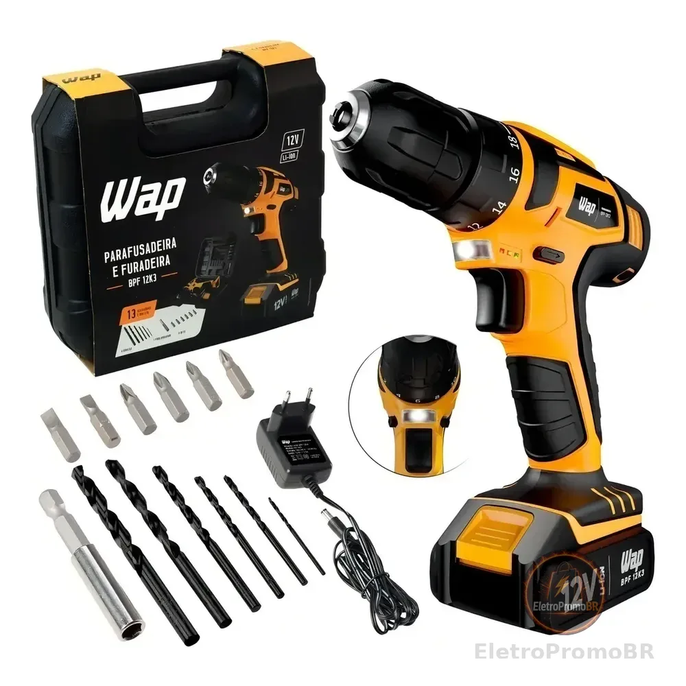 Parafusadeira Furadeira Sem Fio 12v Wap Bpf 12k3 Kit Maleta Amarelo/preto 127/220v 60 Hz