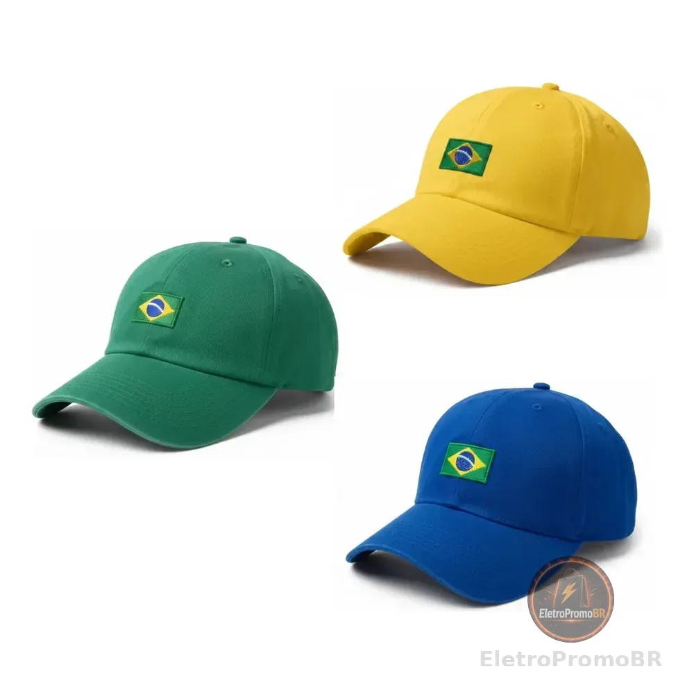 Kit 3 Bonés Brasil Bandeirinha Unissex Ajustavel Aba Curva Kit. 202 Un Lisa