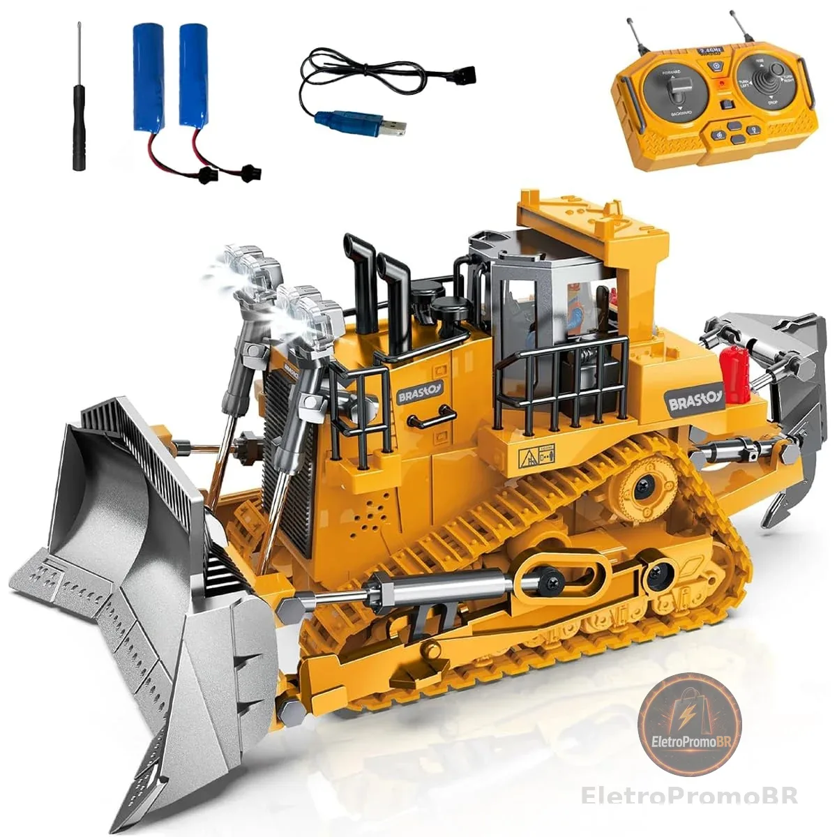 Bulldozer de Controle Remoto 2,4 Ghz - - Aminhão de Construção de Controle Remoto, Ideal para Crianças de 6 Anos ou Mais