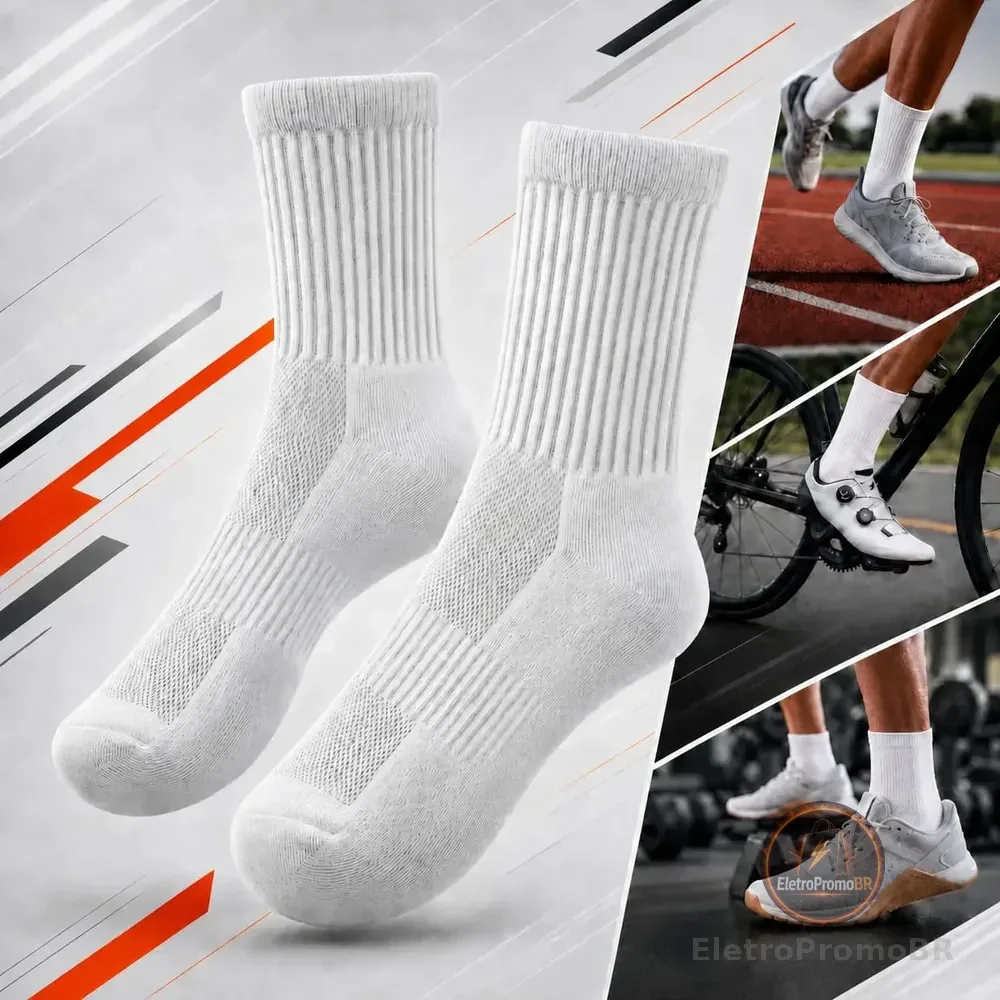 Kit 5 Pares Meias Poliamida Esportiva Corrida Bike Academia Branco Lisa 35-44