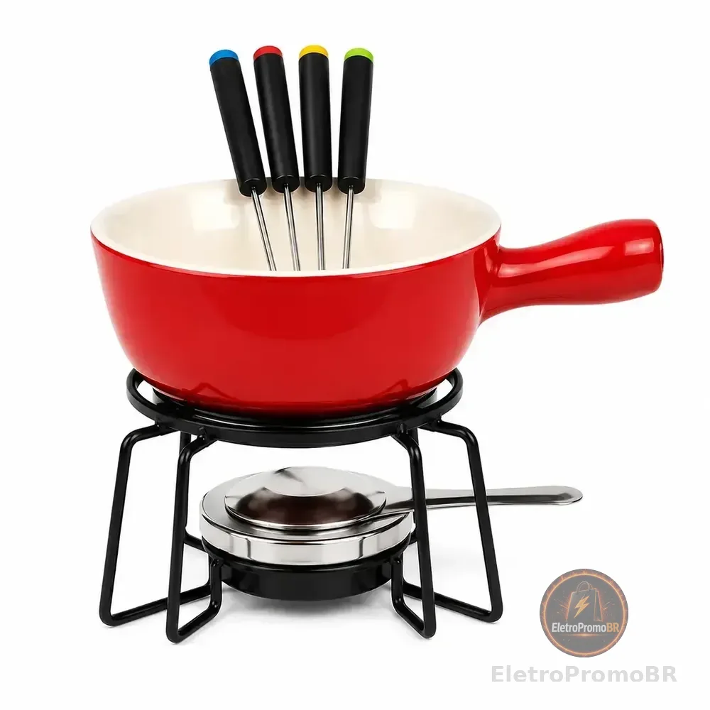 Lailou Decor & Presentes Conjunto Fondue Panela Com Cabo Vermelho