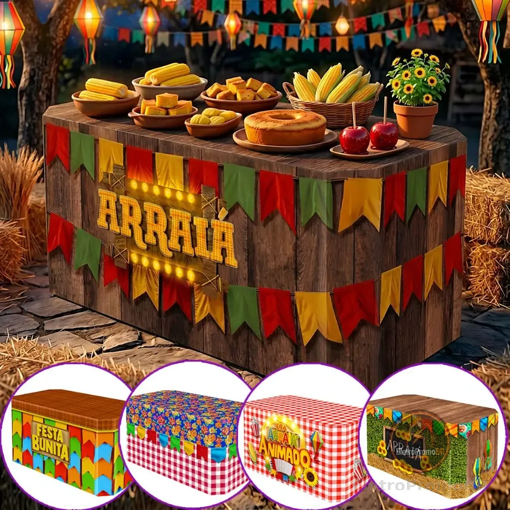Toalha de Mesa Festa Junina Arraiá Decoração São João de Festa Veste Fácil Tecido Sublimado