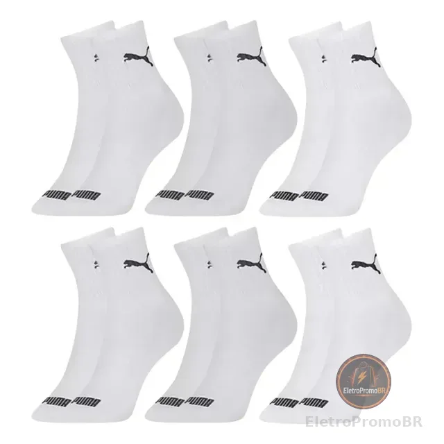 Kit 6 Pares Meias Puma Cano Médio Adulto Algodão Original