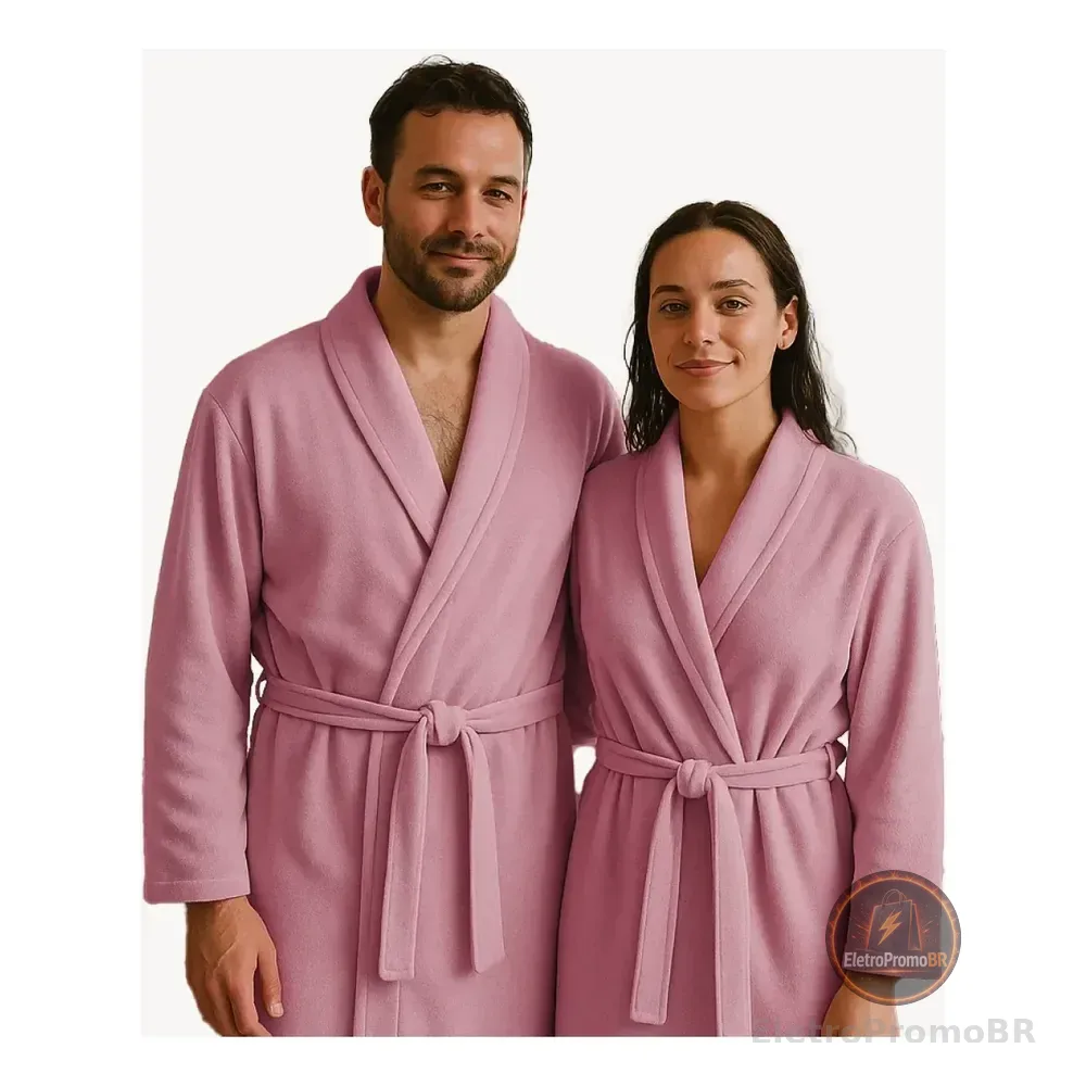 Roupão Feminino Masculino Adulto Microfibra Banho Quentinho Rosa Lisa M
