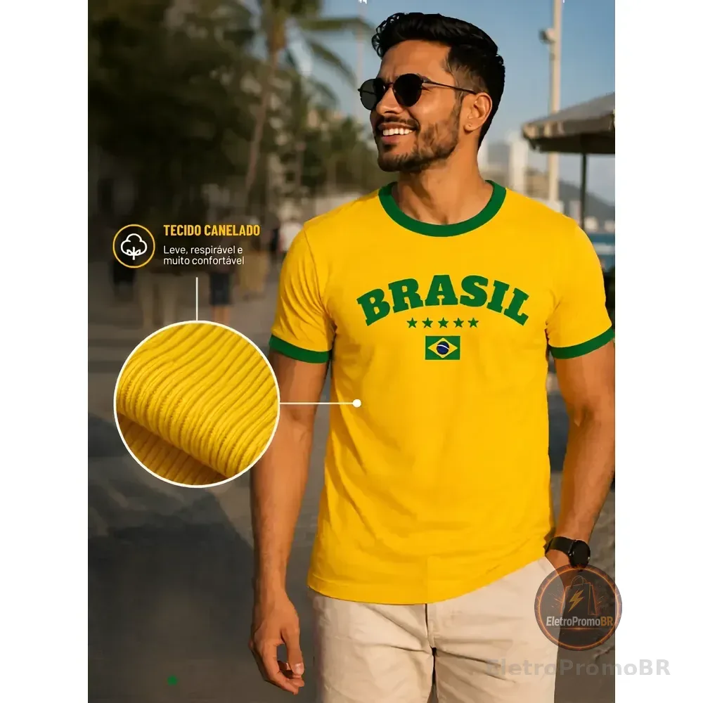 Camiseta Masculina Básica Canelada Copa Do Brasil 2026 Amarelo G