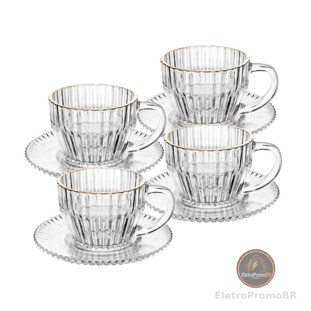 Kit 4 Xícaras de Café Wolff Imperatriz Cristal com Fio de Ouro Luxo Mesa