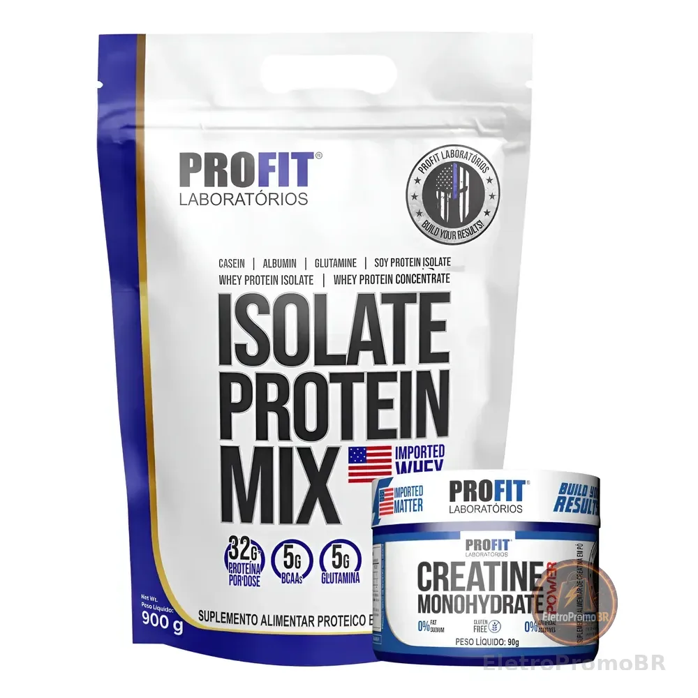 Kit Whey Protein Isolate Protein Mix + Creatina 90g Profit Baunilha 900g | Creatina 90g