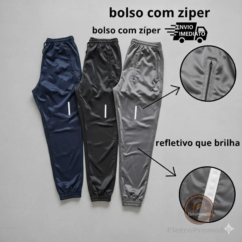 Kit 3 Calças Jogger Unissex Refletiva Esportiva Tecido Chimpa Academia Corrida Casual Masculina Feminina envio imediato