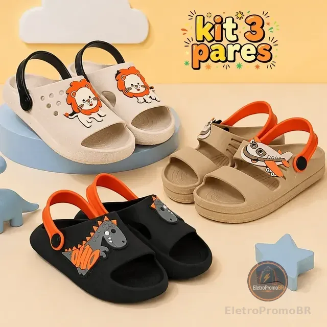 Kit 3 Pares Papete Infantil Menino Nuvem Sandália Conforto
