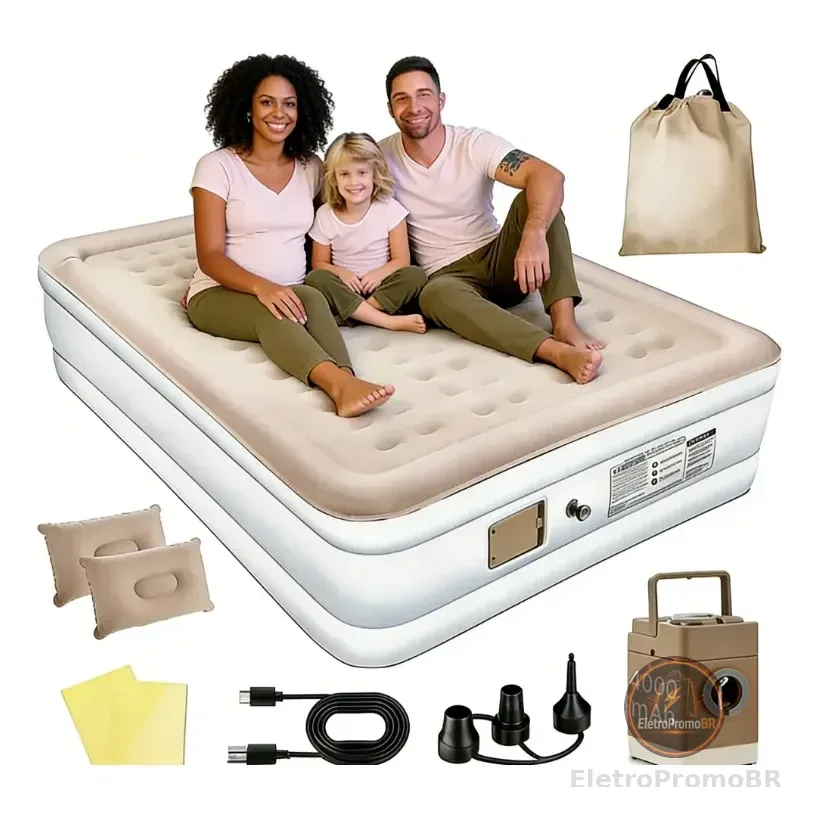 Colchão Inflável Duplo 300kg C/elétrico Bomba+almof Cor Marrom Claro/cama Duplo