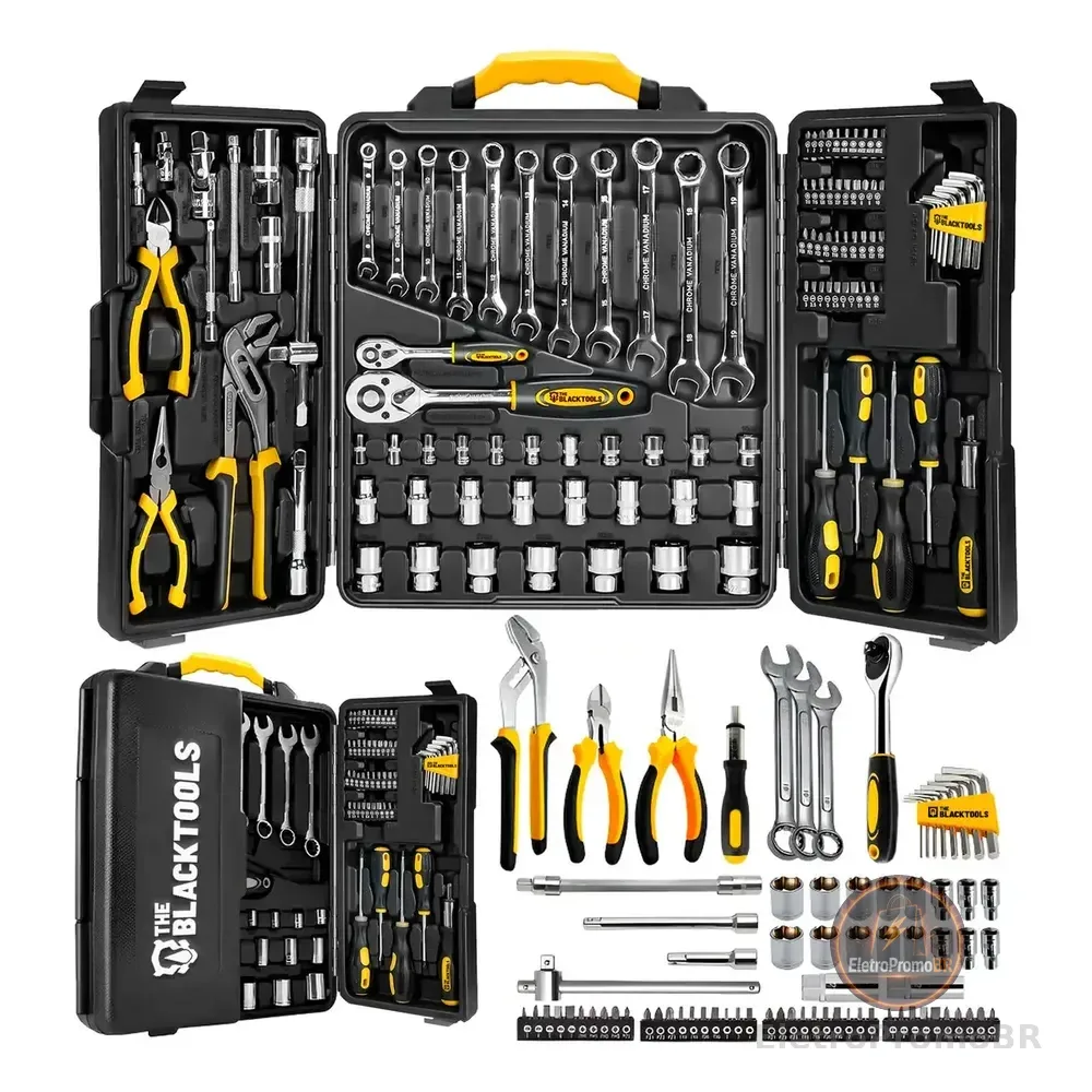 Caixa Jogo De Ferramentas 110 Peças Aço Cromo Vanádio Completo Maleta Para Mecânico Profissional Ttk110 The Black Tools Prateado