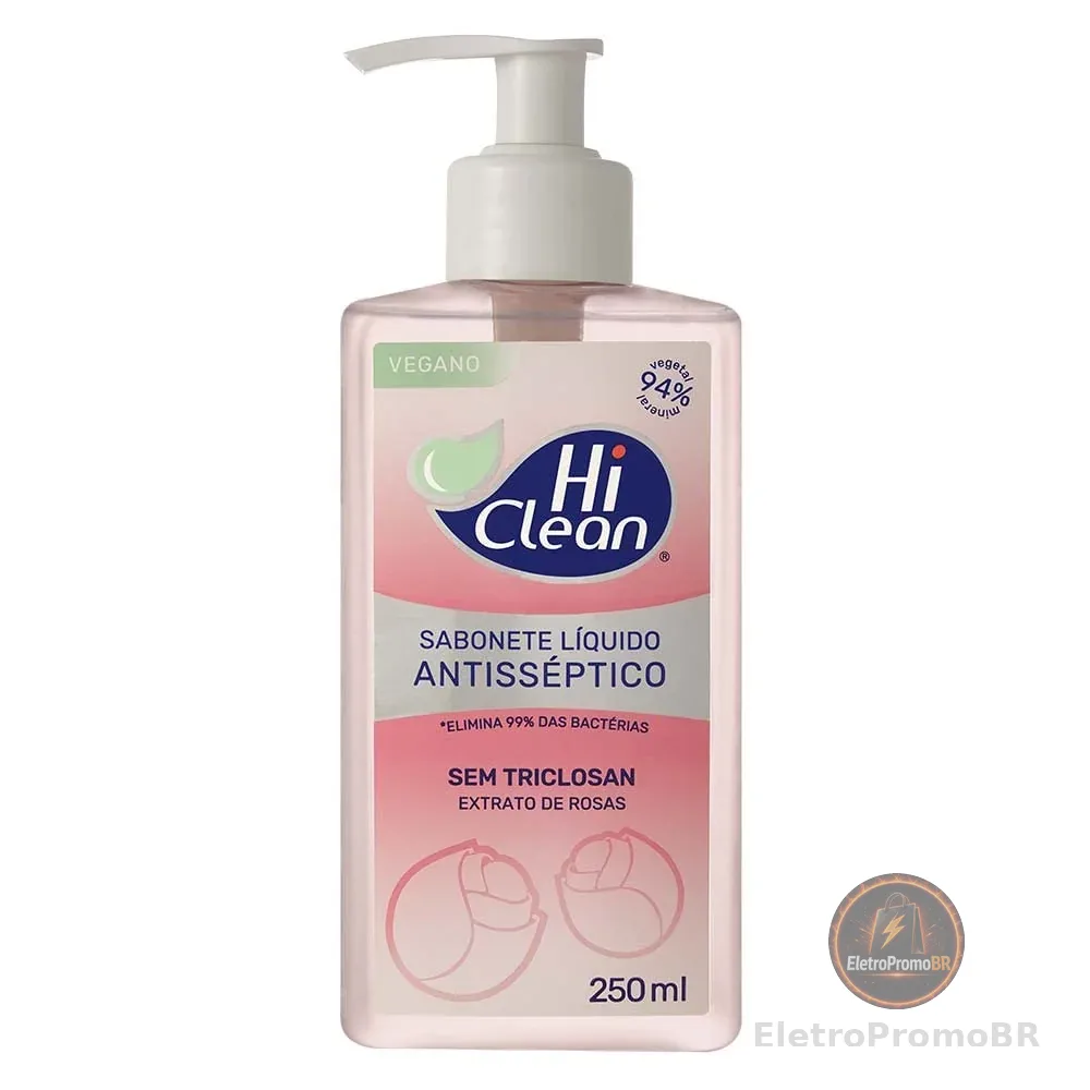 Hi Clean Sabonete Líquido Antisséptico Para Corpo E Mãos Vegano Sem Triclosan 94% Vegetal E Mineral Extrato De Rosas 250Ml