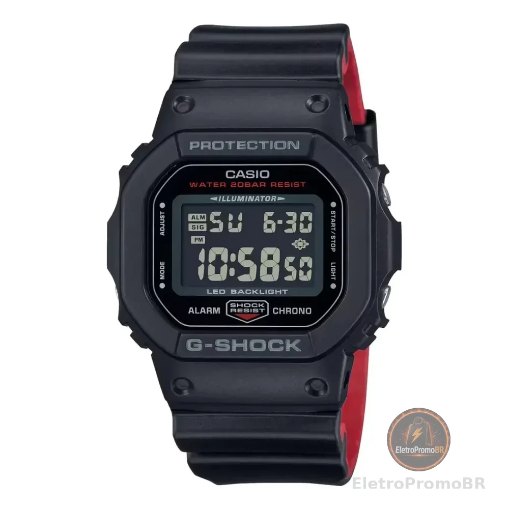 Relógio Casio G-shock Masculino Digital Dw-5600uhr-1dr Preto/vermelho Preto