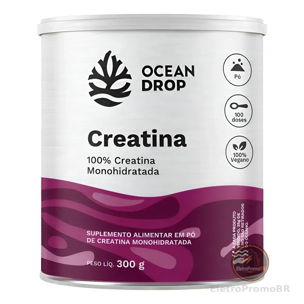 Creatina Monohidratada Ocean Drop Porção 3g Em Pó 100% Pura Creatina 300g | 50 Porções 3g