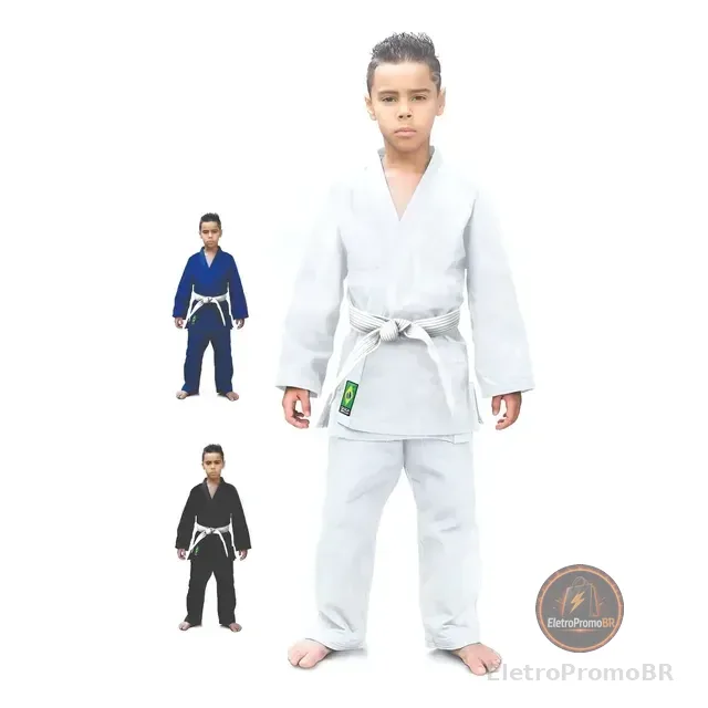 Kimono Infantil Liso Jiu Jitsu/judô Iniciante+faixa Gratis