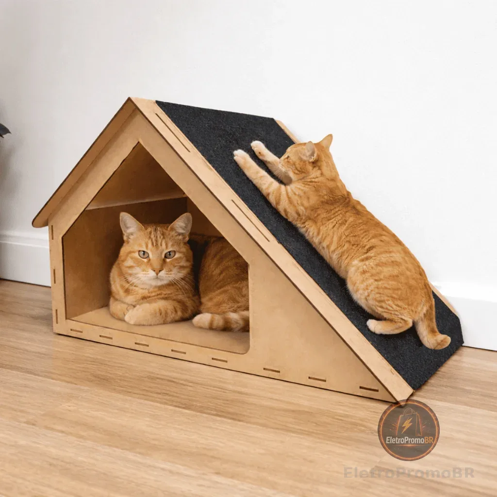 Arranhador Gato Rampa Anti Estresse Casinha Brinquedo Tóca 30x47cm