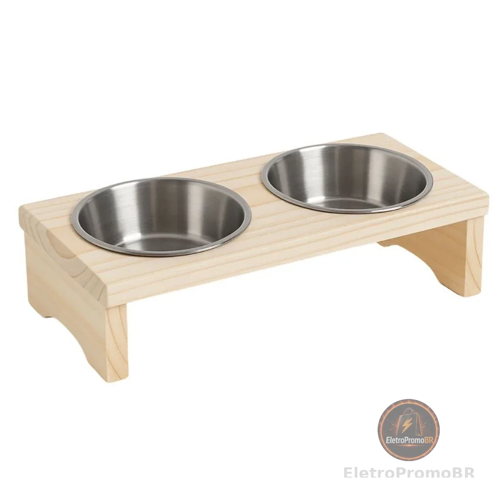 Comedouro Bebedouro Duplo Pet 2 Tigelas Inox 200ml Cachorro e Gato