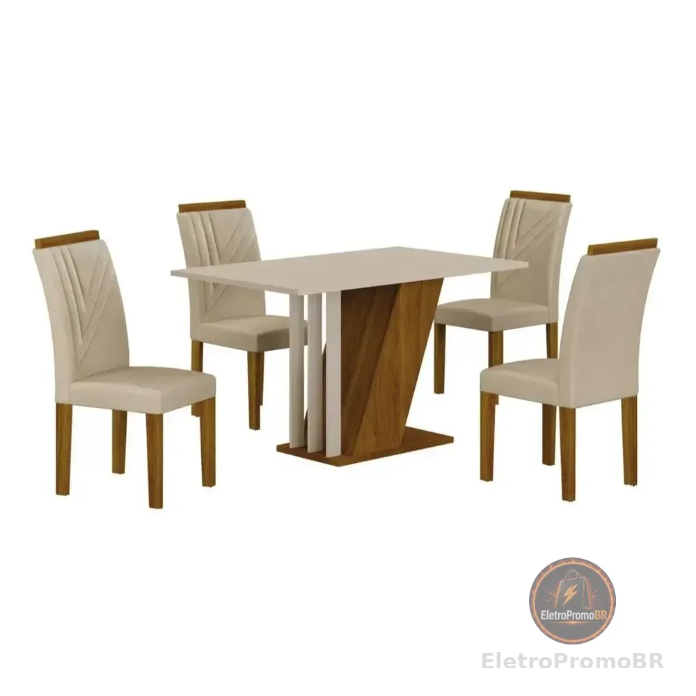 Conjunto Sala De Jantar Com 4 Cadeiras Miami Freijo/offwhite/palha Veludo