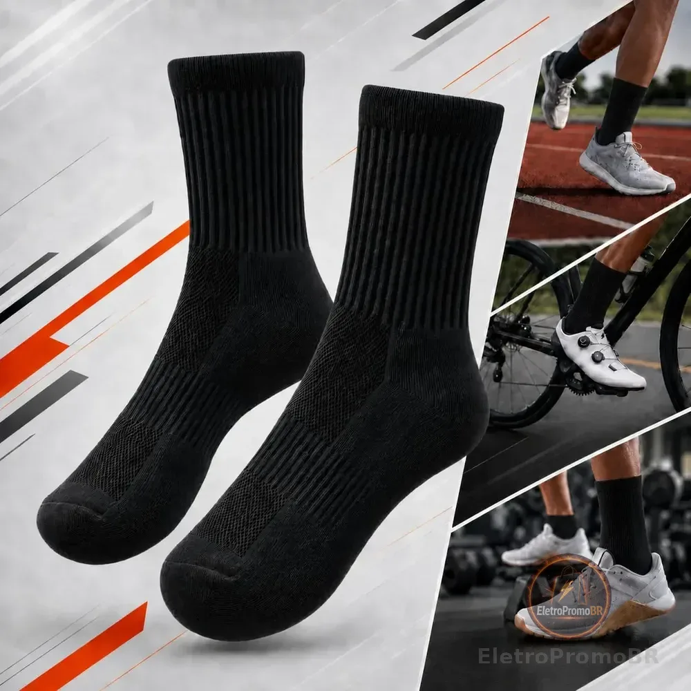 Kit 5 Pares Meias Poliamida Esportiva Corrida Bike Academia Preto Lisa 35-44