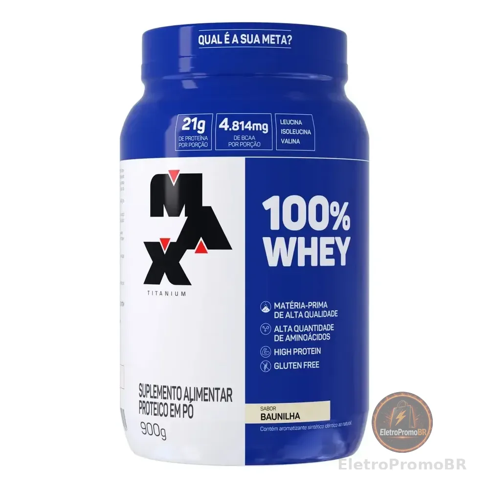 100% Whey - Max Titanium Proteínas Proteínas Sabor Baunilha X 900g - Pote