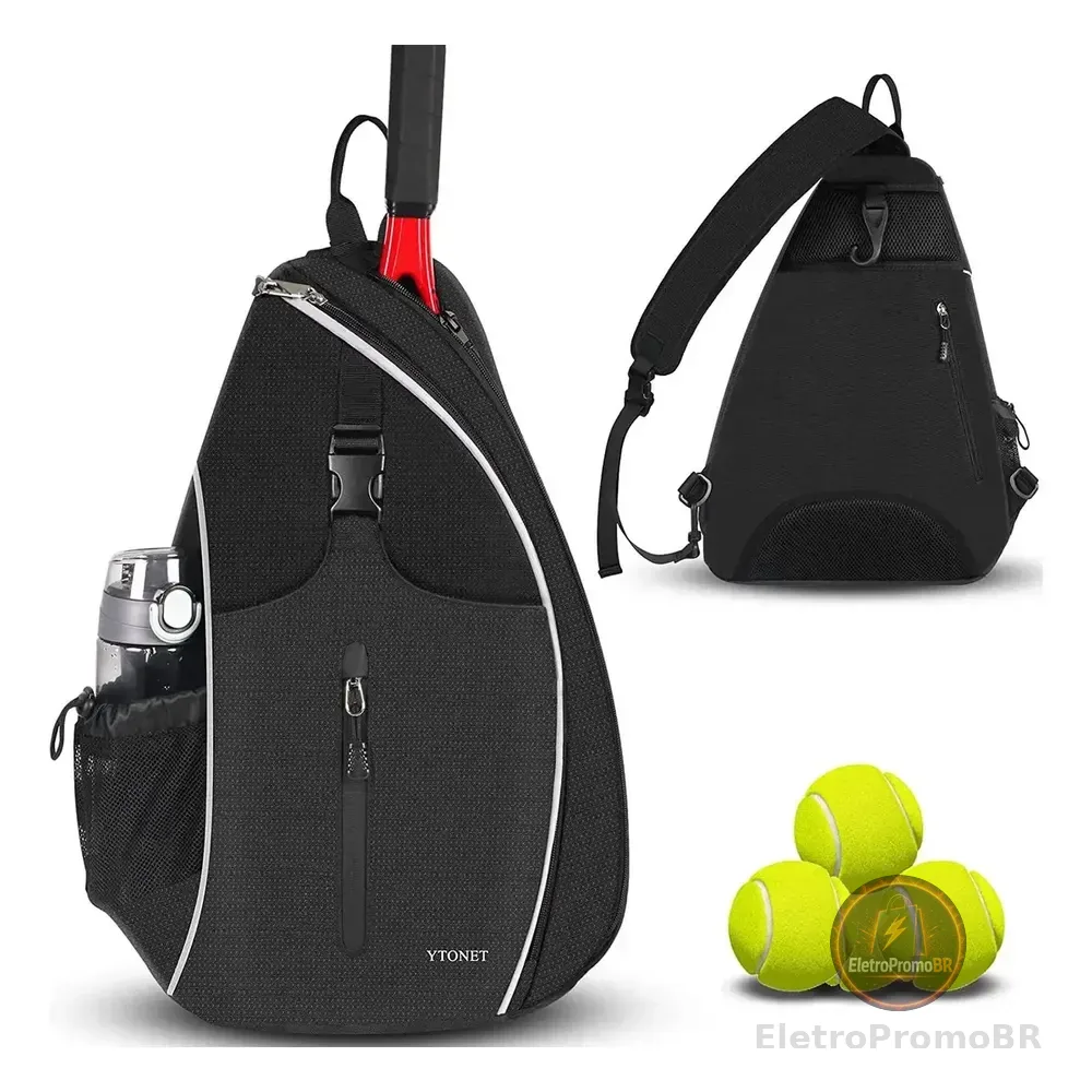 Mochila Raqueteira Beach Tennis, Bolsa De Tênis Transversal Para Raquete, Bolsa De Padel Grande Com Compartimento Separado, Antirroubo E Impermeável, Versátil Para Tênis, Badminton, Ytonet 1340 Preto