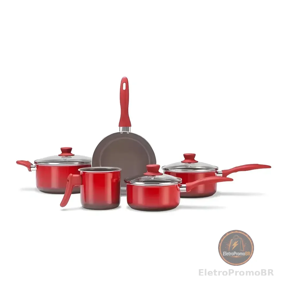 Conjunto De Panelas Ceramic Life Easy Brinox Vermelho 5 Pçs