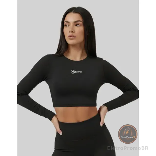 Top Cropped Feminino Manga Longa De Academia Segunda Pele
