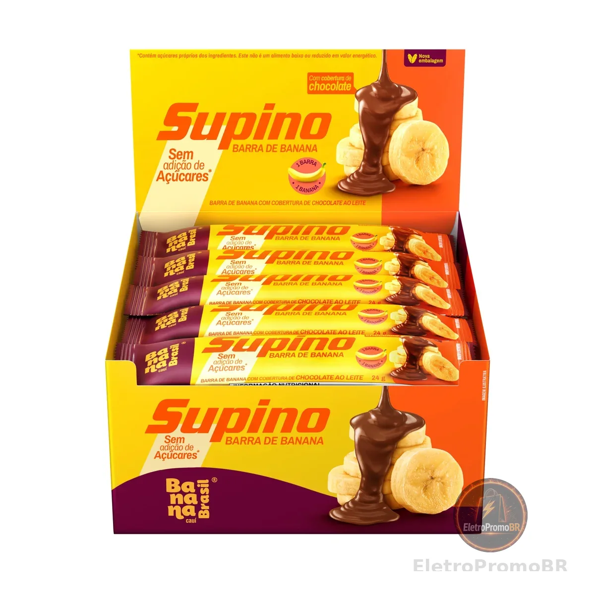 Banana Brasil Barra De Frutas Supino Zero Banana Com Cobertura Chocolate Ao Leite Com 20 Unidades De 24 G