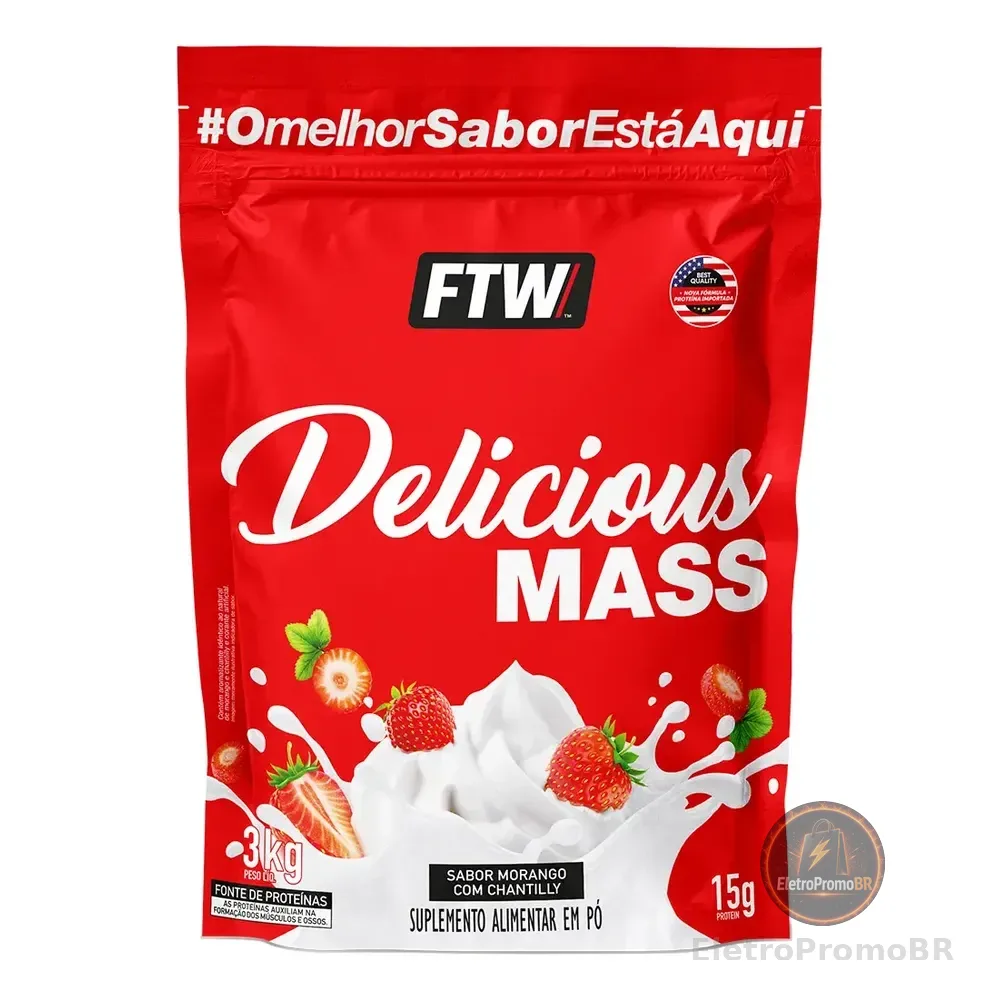 Delicious Mass Pouch 3kg Sabor Morango Com Chantilly - Ftw Chantilly Com Morango