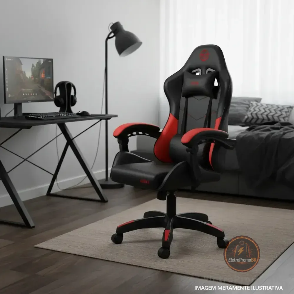 Cadeira Gamer Tgt Heron M Preto Vermelho Reclinável Espuma Moldada Preto E Vermelho Couro Sintético