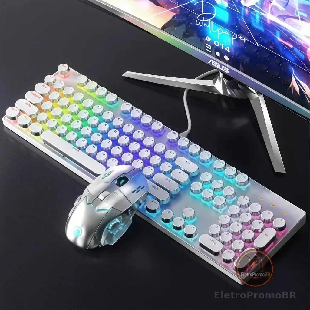 KIT Teclado 100% mecânico Punk Esports + mouse para jogos Um item obrigatório para os jogadores -H7