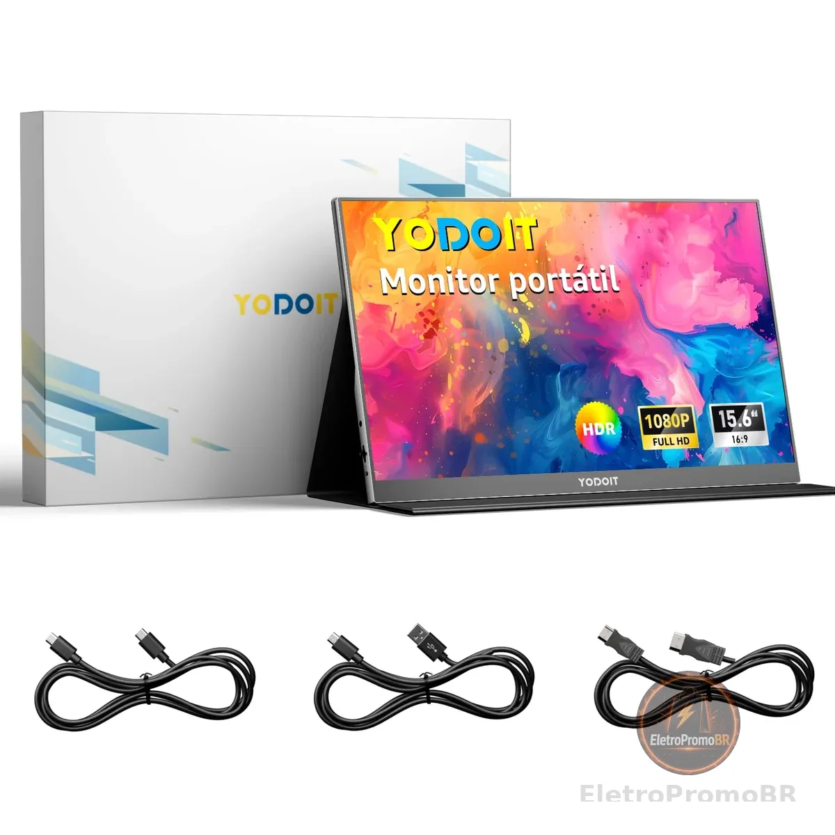 Yodoit Monitor Portátil 15,6" 1080P 100% SRGB FHD Tela com Porta USB Tipo C HDMI com Capa Inteligente Compatível com Laptop, PC, MacBook, Xbox, PS5, Phone
