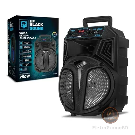 Caixa De Som Amplificada Bluetooth Rádio Fm 250w Rms Tws Led Rgb Portatil Sem Fio Usb Tcs300 Cor Preto The Black Tools 127/220v