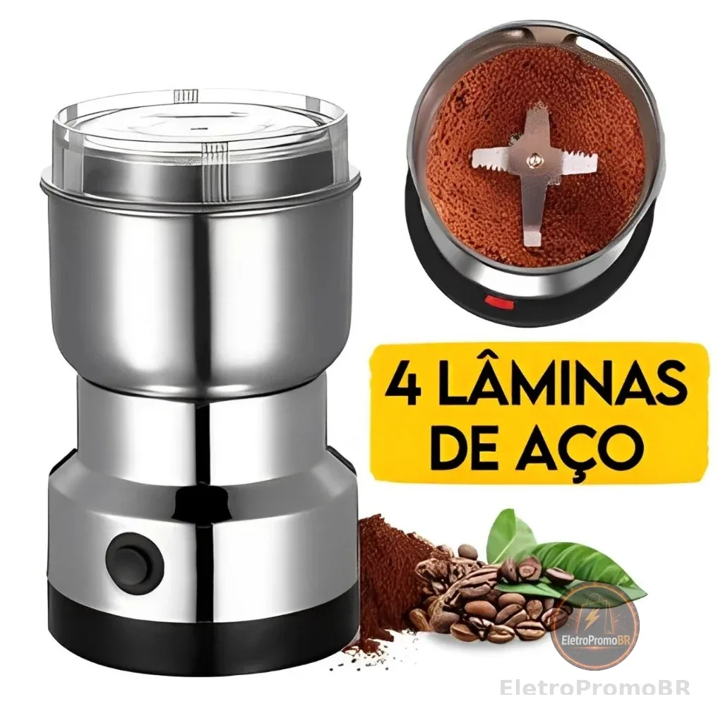 Moedor Multifuncional de Café e Especiarias 110V com Design em Aço Inoxidável 4 Lâminas Moby