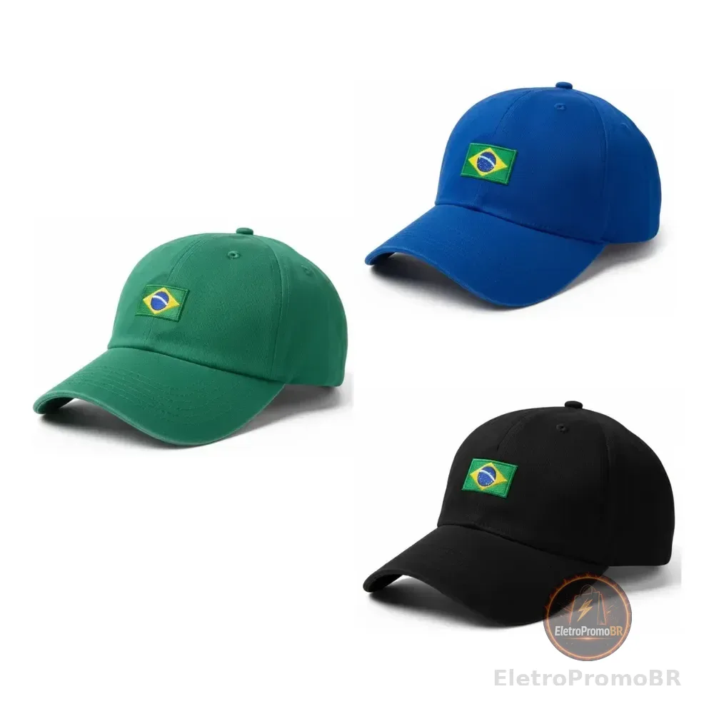 Kit 3 Bonés Brasil Bandeirinha Unissex Ajustavel Aba Curva Kit. 206 Un Lisa