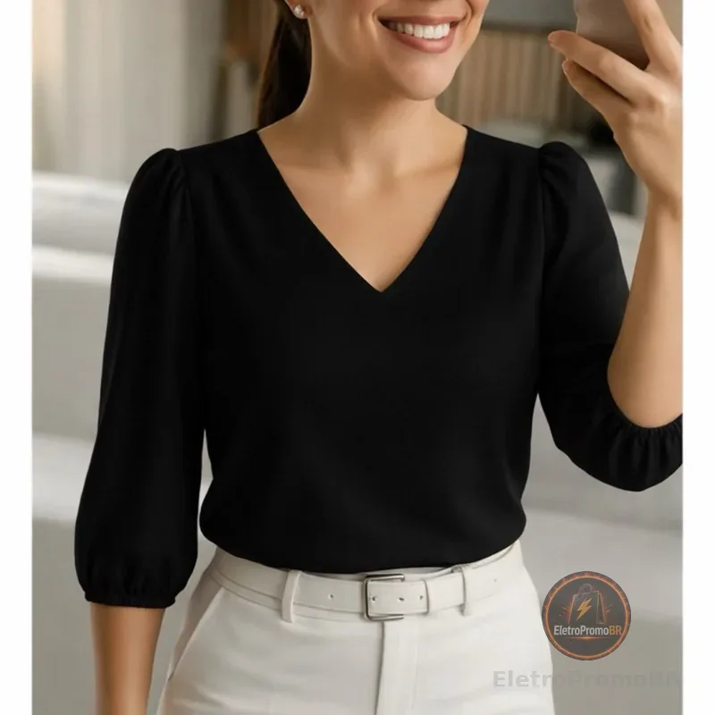 Blusa Feminina Novas Cores Modelo Social Manga 3/4 Moda Promoção Tendecia Tecido