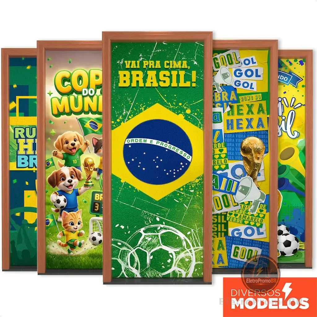 Capa de Porta Decoração Copa Futebol Brasil 2,10x0,80m Em Tecido Sublimado