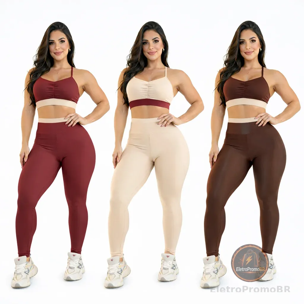 Conjunto Fitness Feminino Academia Bicolor Top e Legging Tecido Conforto Premium