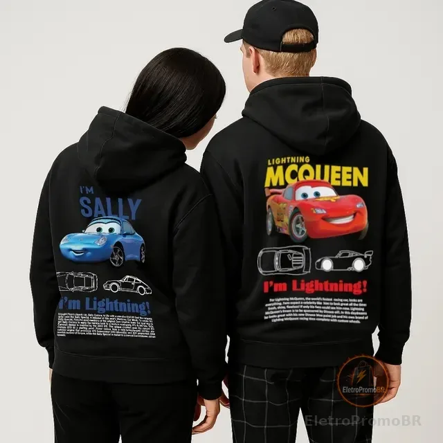 Kit Casal Blusa De Frio Moletom Canguru Sally E Mcqueen Car
