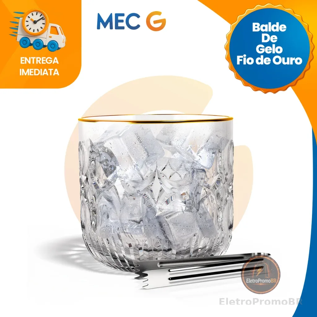 Balde de Gelo de Vidro com Pegador Pinça Sofiscado Luxo 13x13x15cm Mek